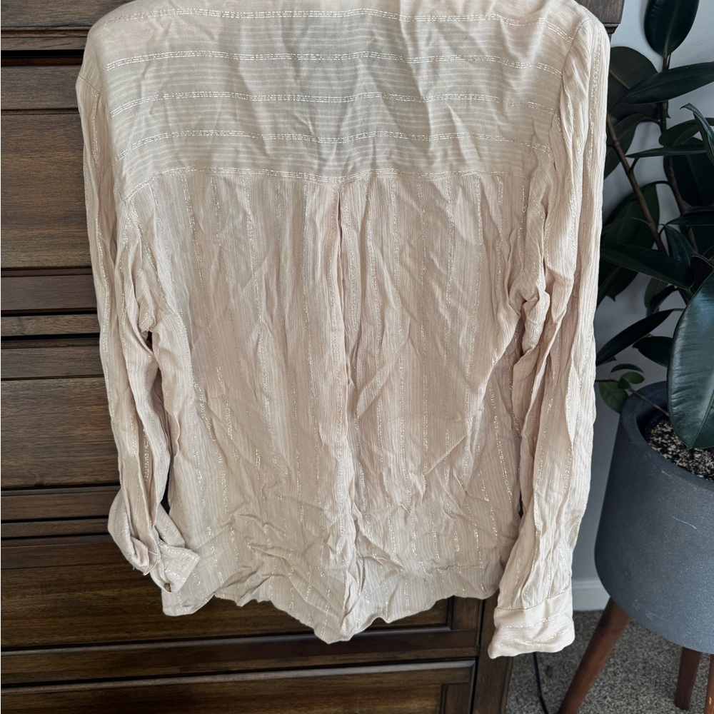 Express Beige Button-Down Shirt - Picture 3 of 4